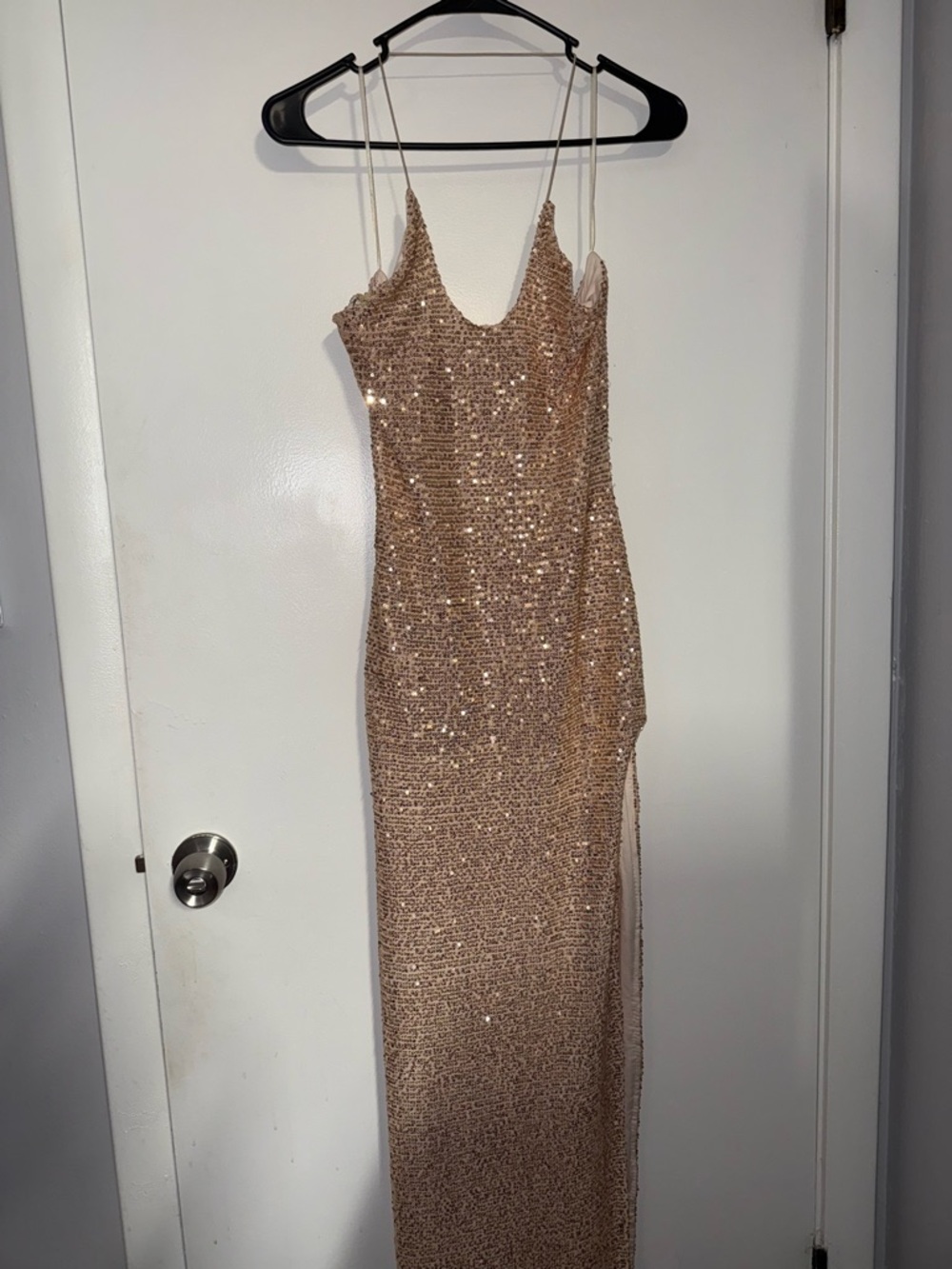 FASHION NOVA Sequin Halter Maxi Dress in Champagne